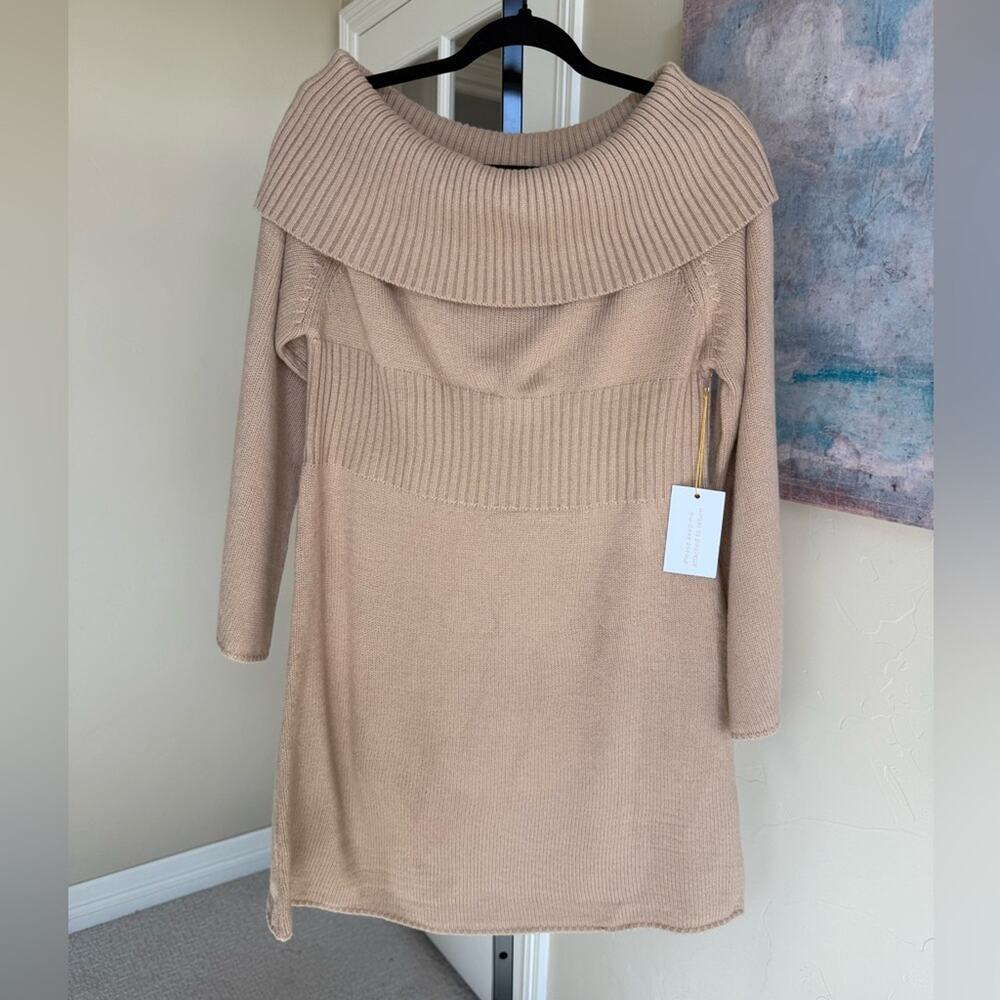 New Backyard Roses Off the Shoulder Sweater Dress Tan Womens Extra Large Mini - Picture 2 of 6